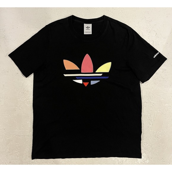 adidas Other - Adidas Mens Embroidered Trefoil Shirt Size Large Black Shattered Rainbow